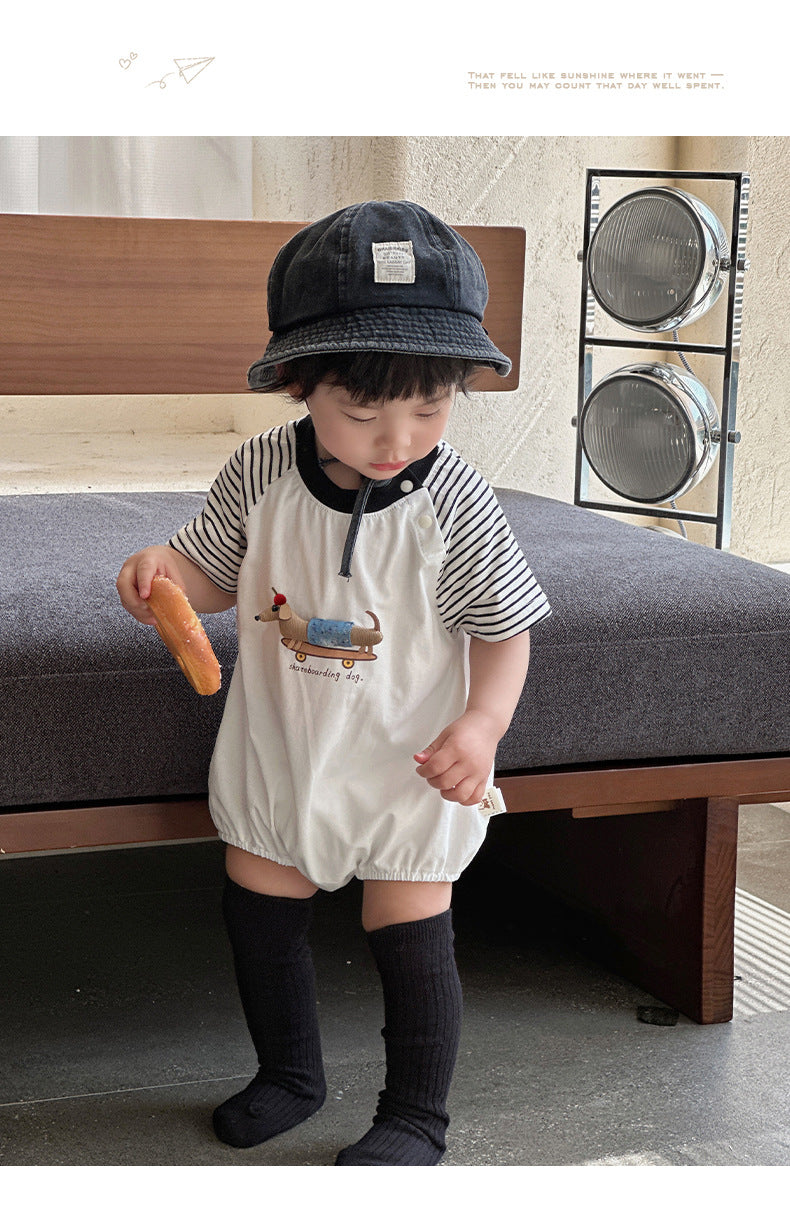 【66-90cm】條紋臘腸狗包屁衣