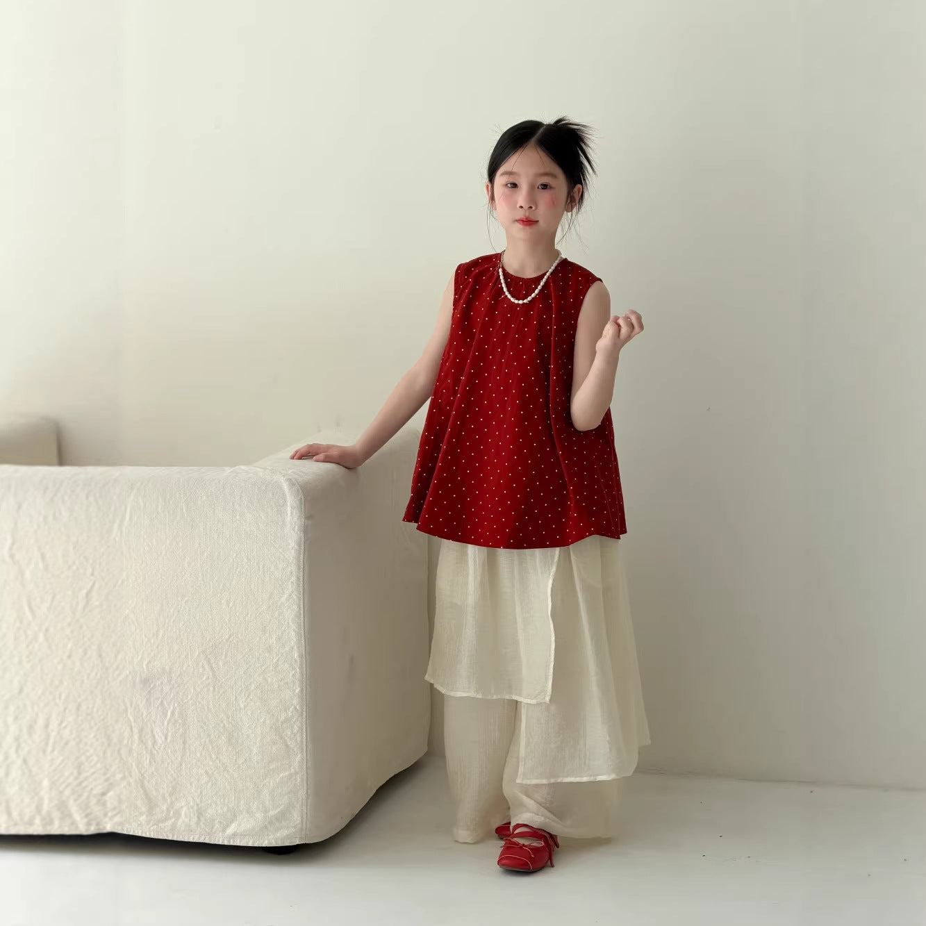 【100-160cm】韓版紅色圓點背心