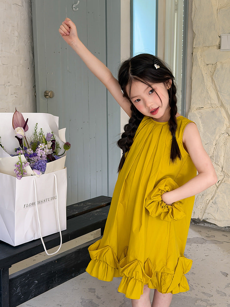 【100-170cm】3色-小甜妹系氛圍感荷葉公主背心裙