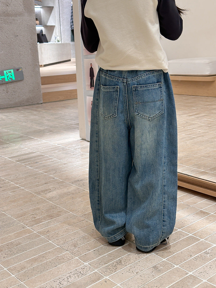 【現貨 110cm】拼接做舊牛仔褲