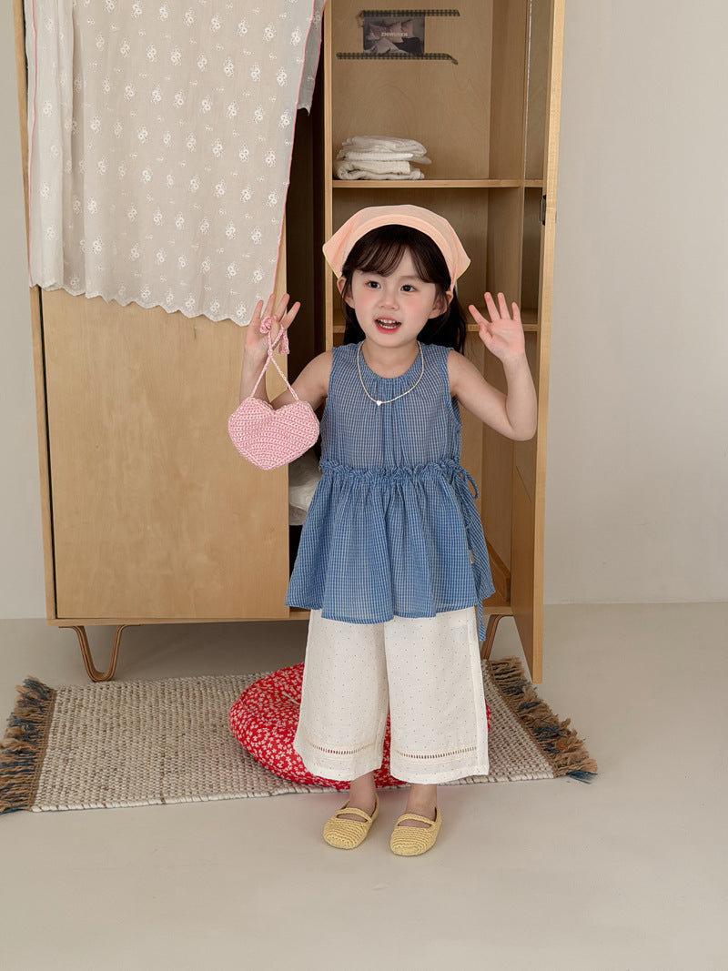 【90-140cm】韓版格子抽繩背心