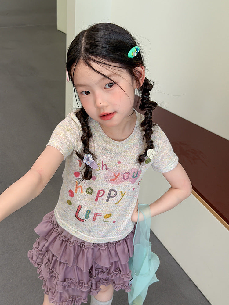 【100-170cm】彩虹字母花紗T  | 花邊裙