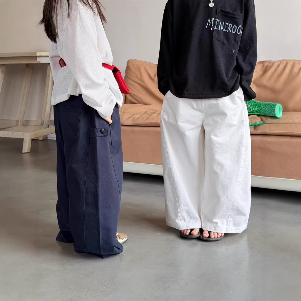 【90-150cm】韓版水洗棉直筒拼接休閒褲