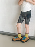【100-170cm】彈性修身條紋五分打底褲