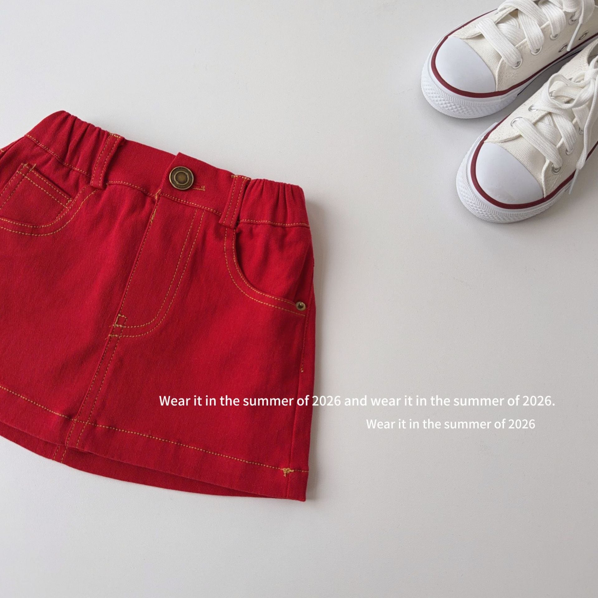 【90-150cm】明線A字短裙(帶安全褲)