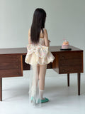 【90-160cm】碎花蝴蝶結網紗拖尾公主裙