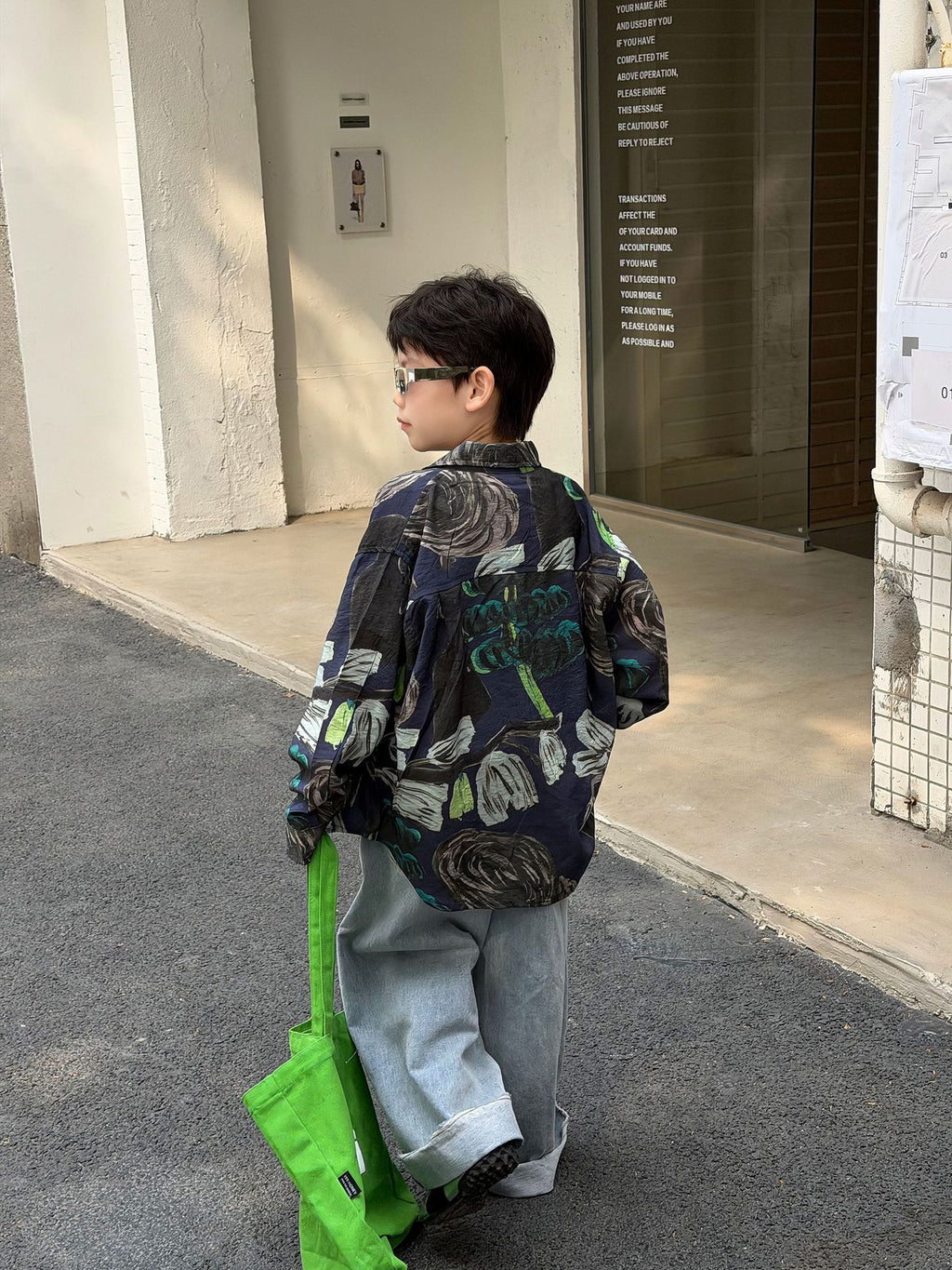 【90-160cm】潮帥抽象派藝術襯衫