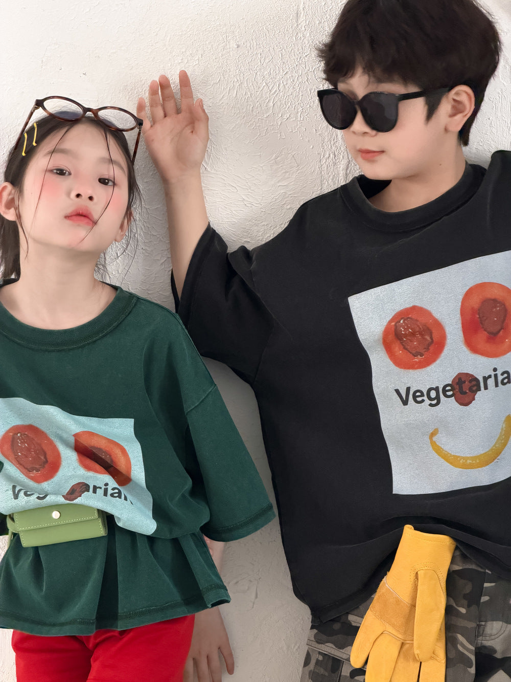 【100-160cm】韓版Vegetarian笑臉T