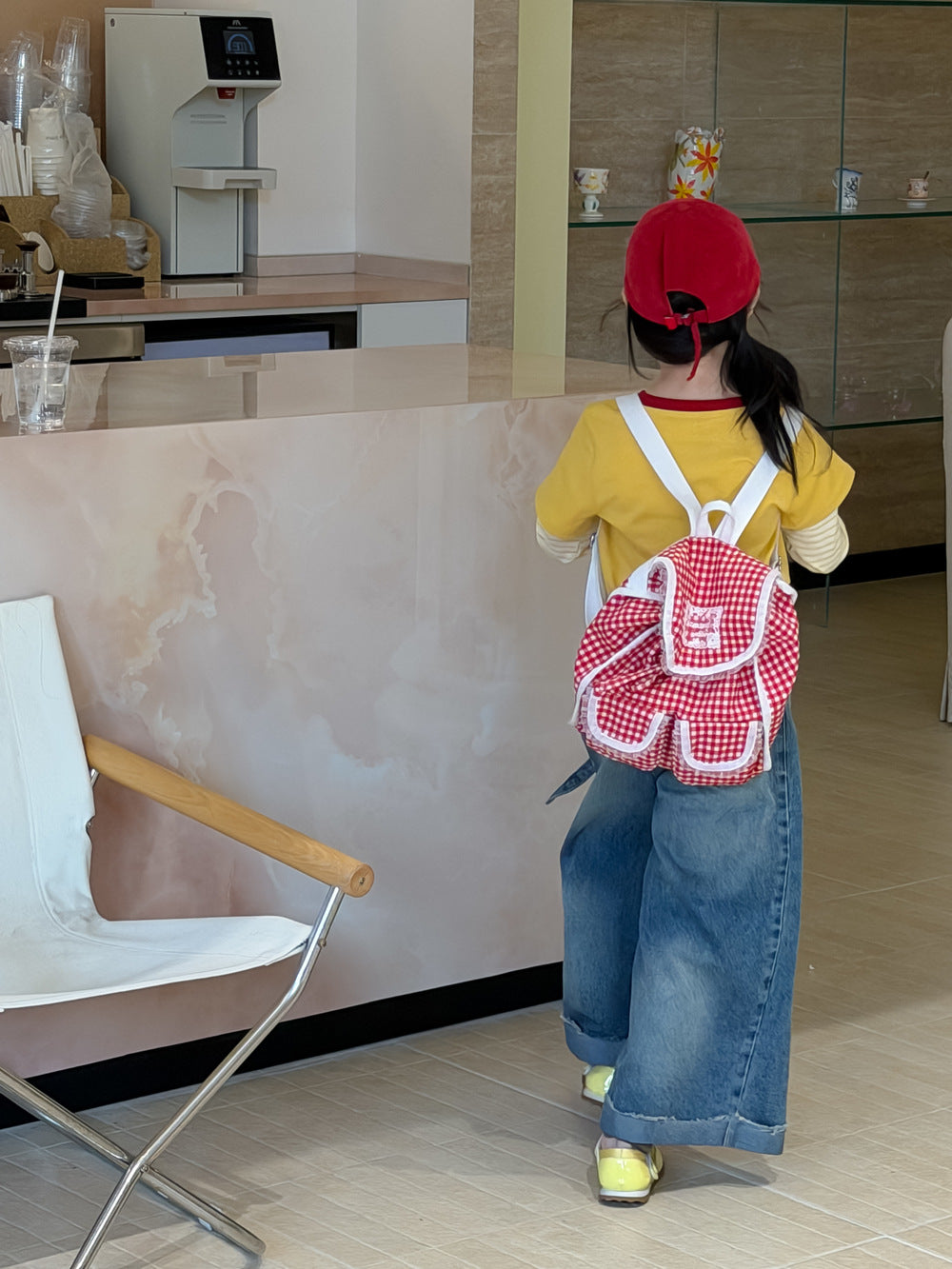 【100-160cm】復古高級感折邊寬鬆牛仔褲