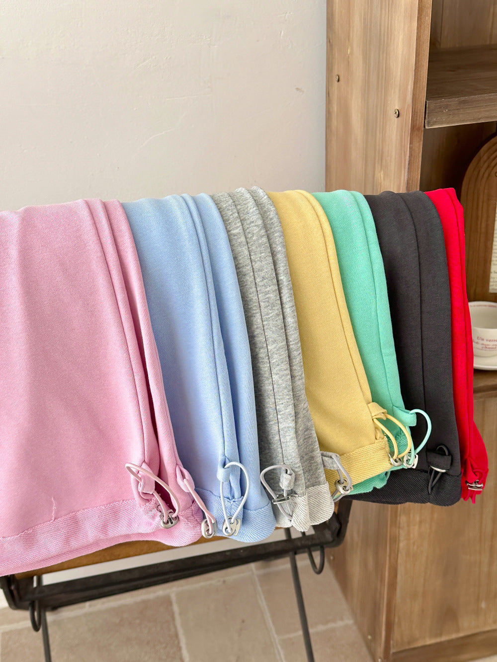 【100-160cm】純色抽繩兩穿百搭寬鬆褲