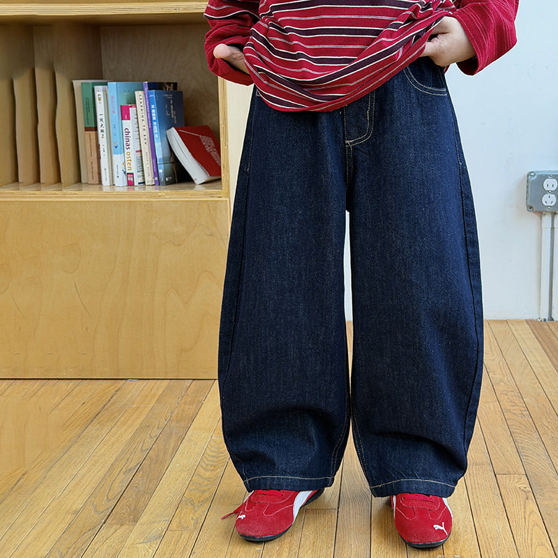 【100-170cm】原色復古彎刀牛仔褲