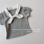 【90-150cm】復古波點蝴蝶結領短袖T