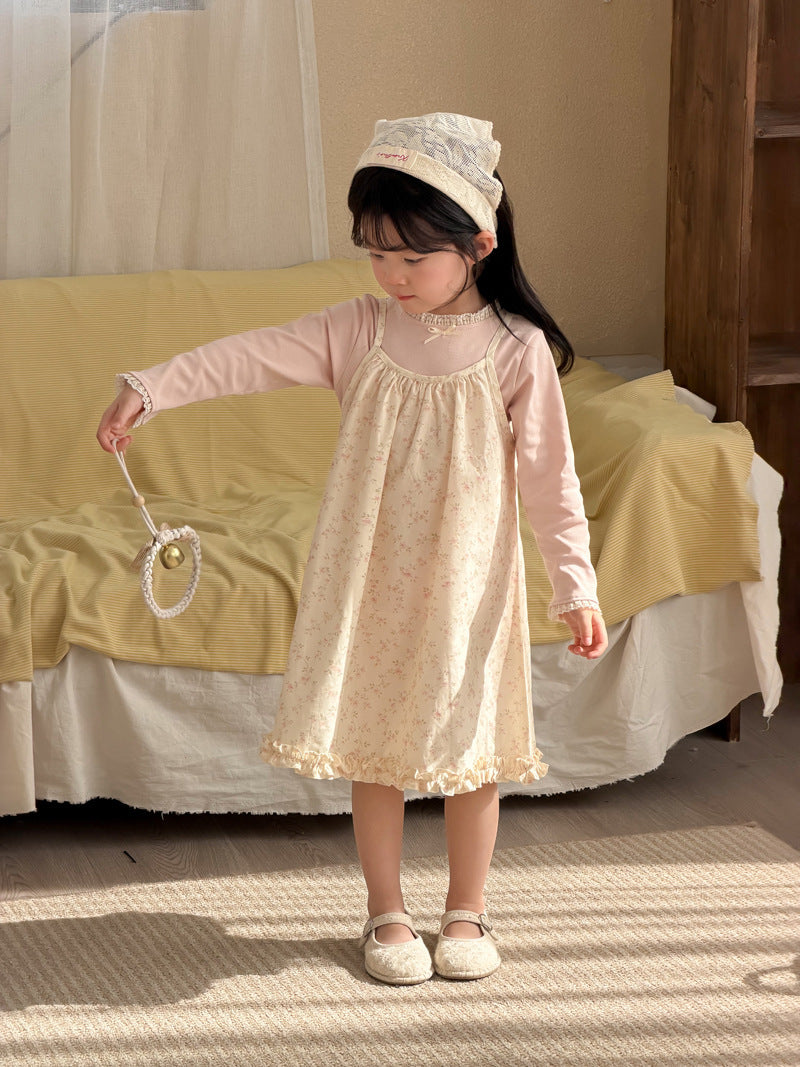 【90-140cm】韓版碎花棉布吊帶裙