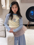 【100-160cm】卡通字母格子拼袖上衣