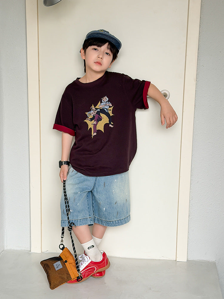 【100-170cm】(3色)全棉時髦雙色織卡通T