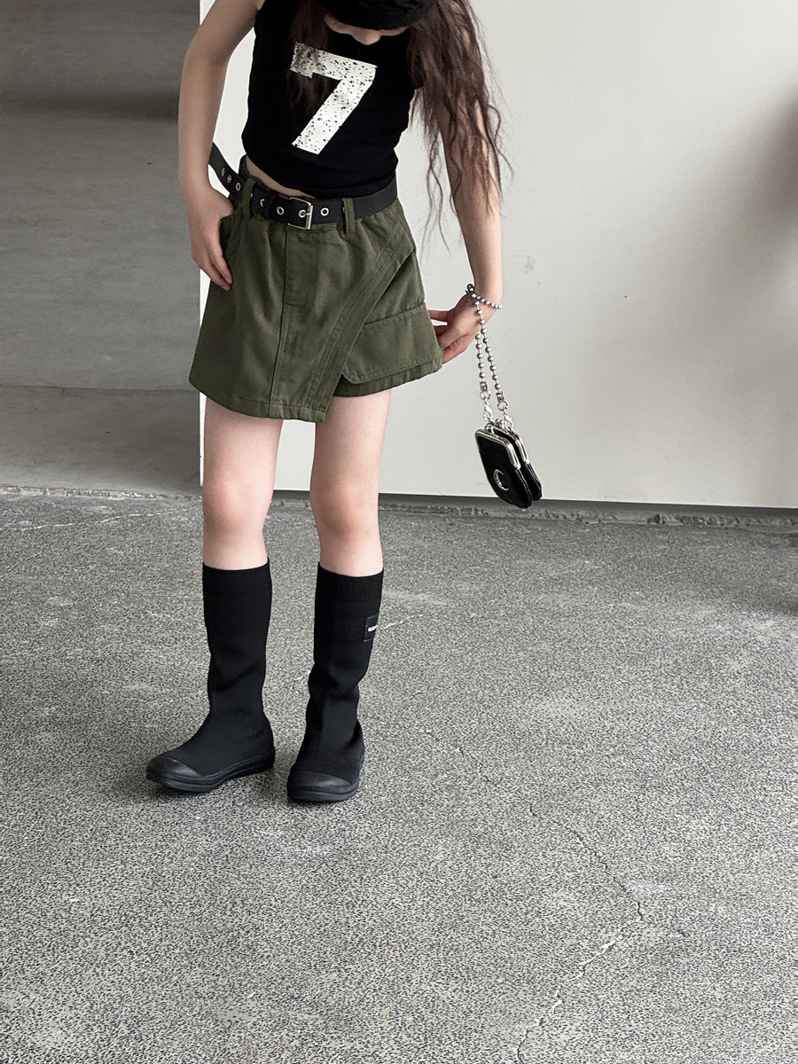 【100-150cm】不規則甜酷辣妹工裝褲裙