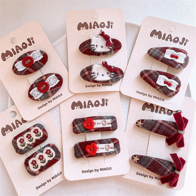 蝴蝶結格紋髮夾