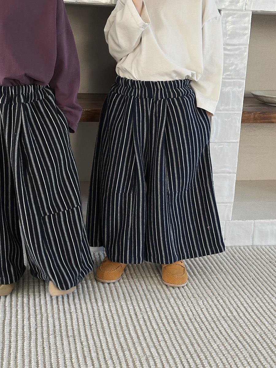 【80-140cm】豎條紋復古闊腿褲