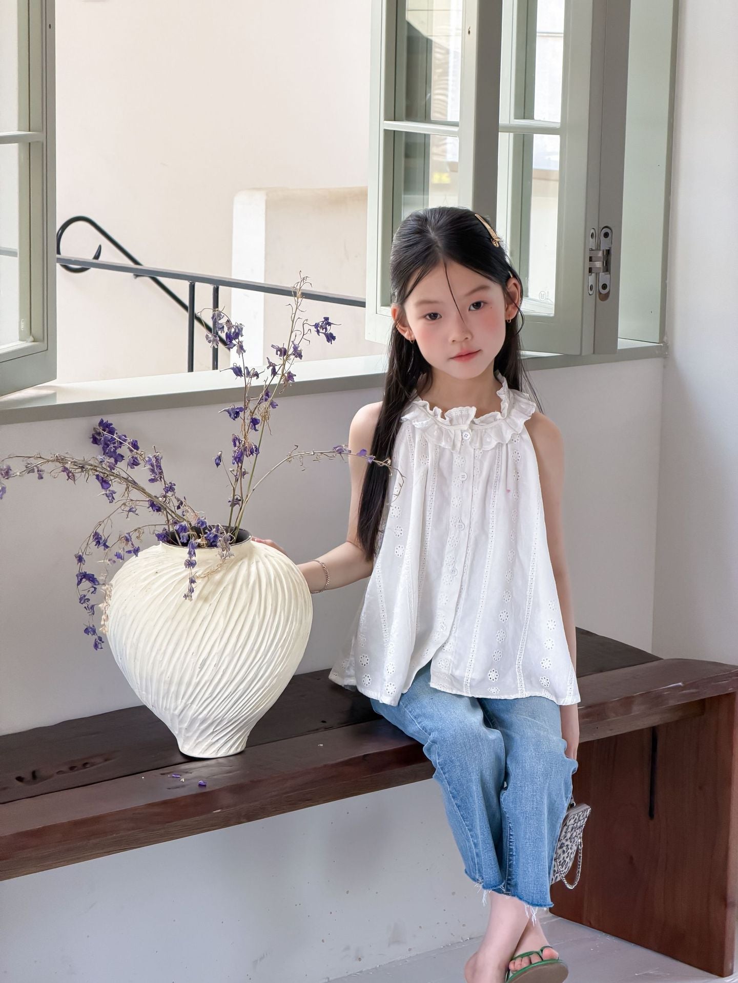 【100-170cm】蕾絲花邊掛脖提花背心
