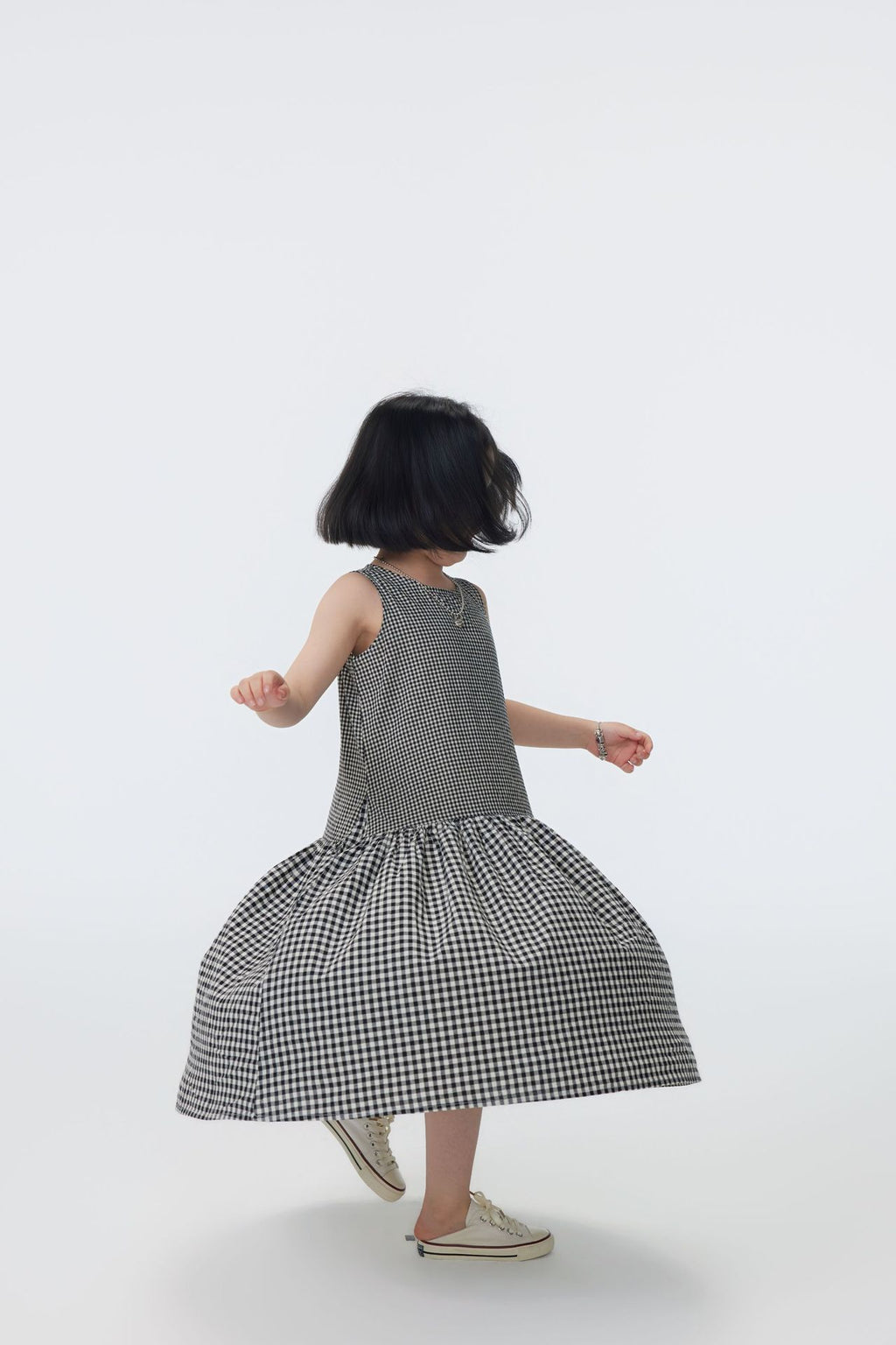 【90-150cm / M.L】【親子裝】日系大小格子拼接無袖連身裙