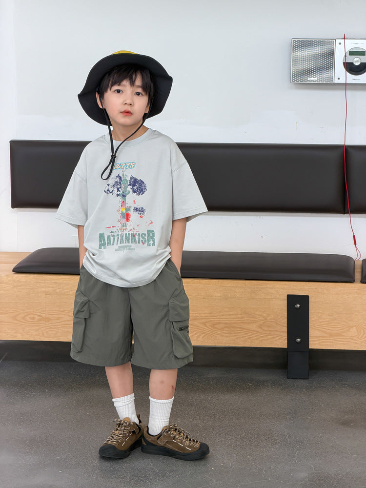 【100-170cm】韓版速乾涼感五分工裝褲