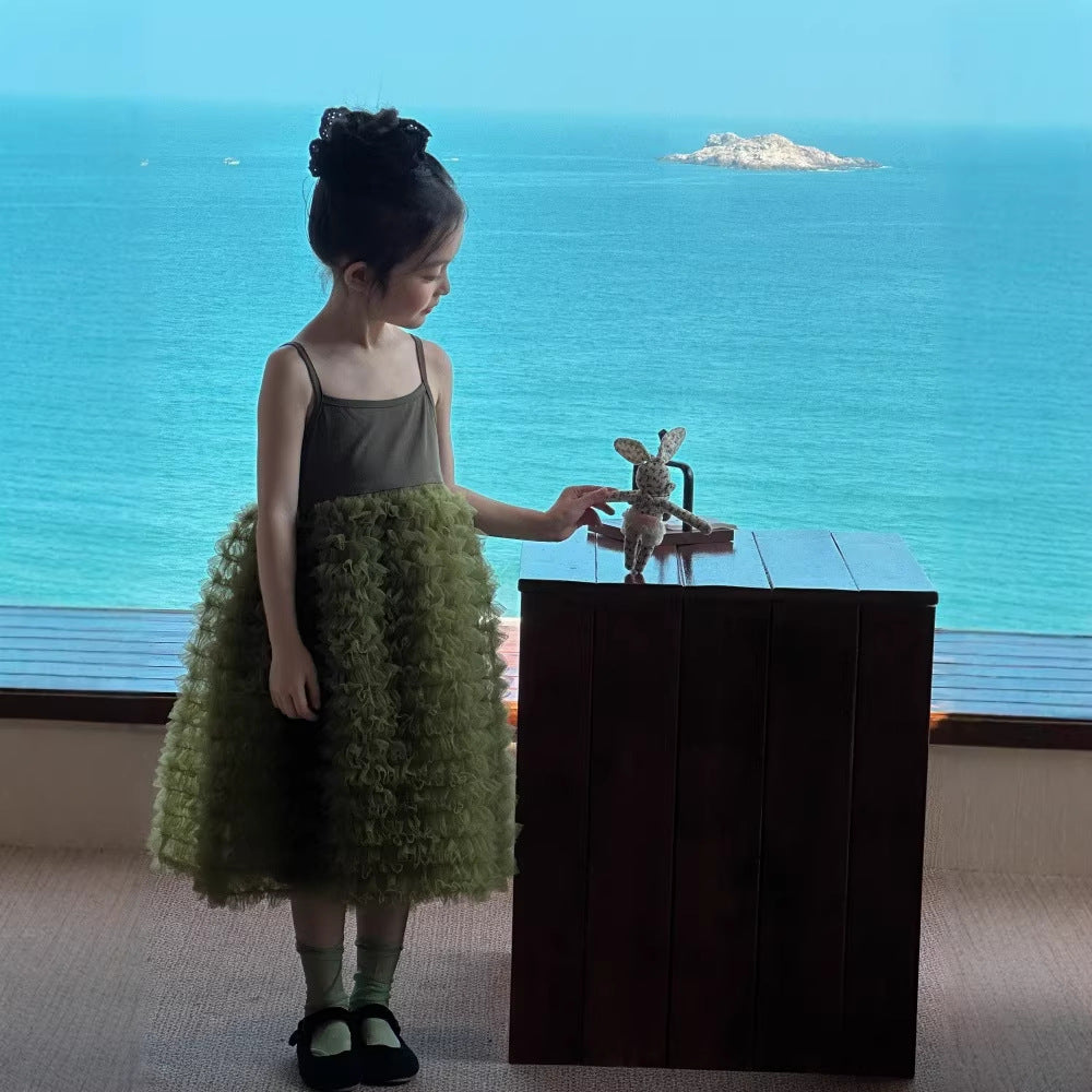 【90-150cm】韓版細肩蓬蓬氣質禮服紗裙