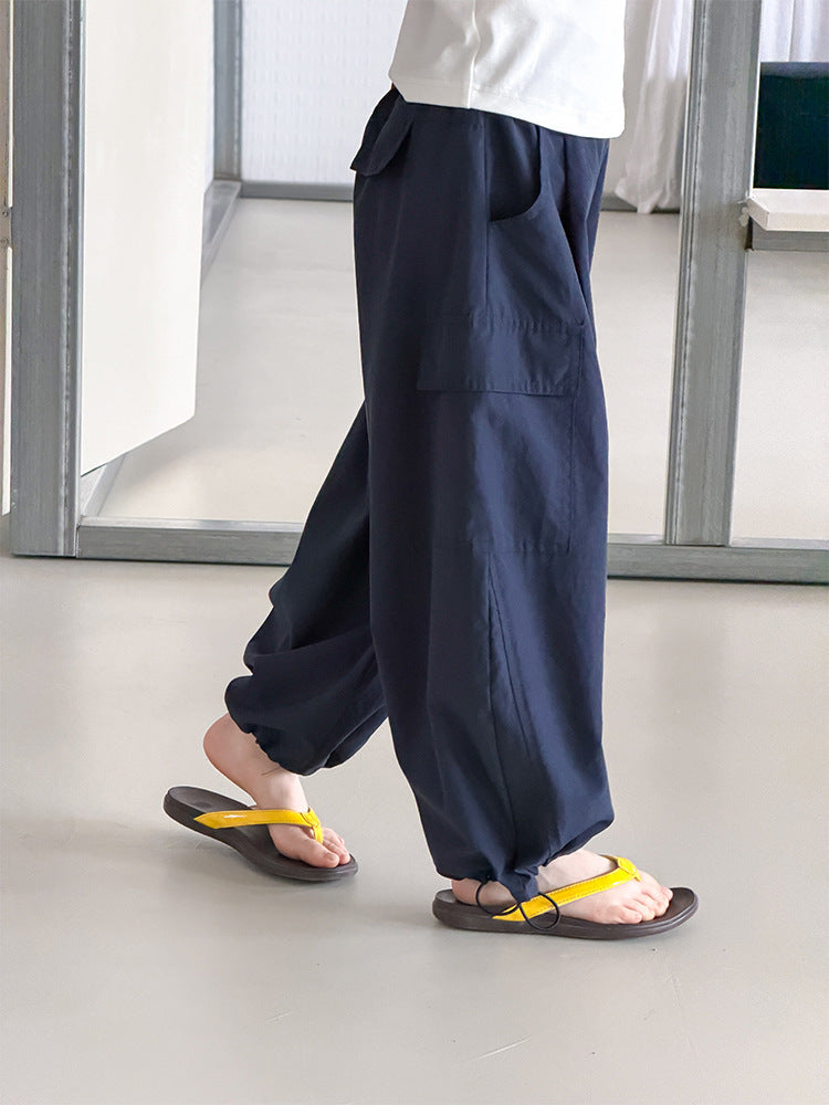 【100-170cm】3色-輕薄寬鬆口袋工裝休閒褲