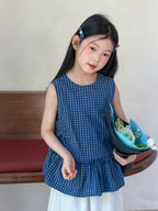 【100-170cm】格子下擺花邊背心