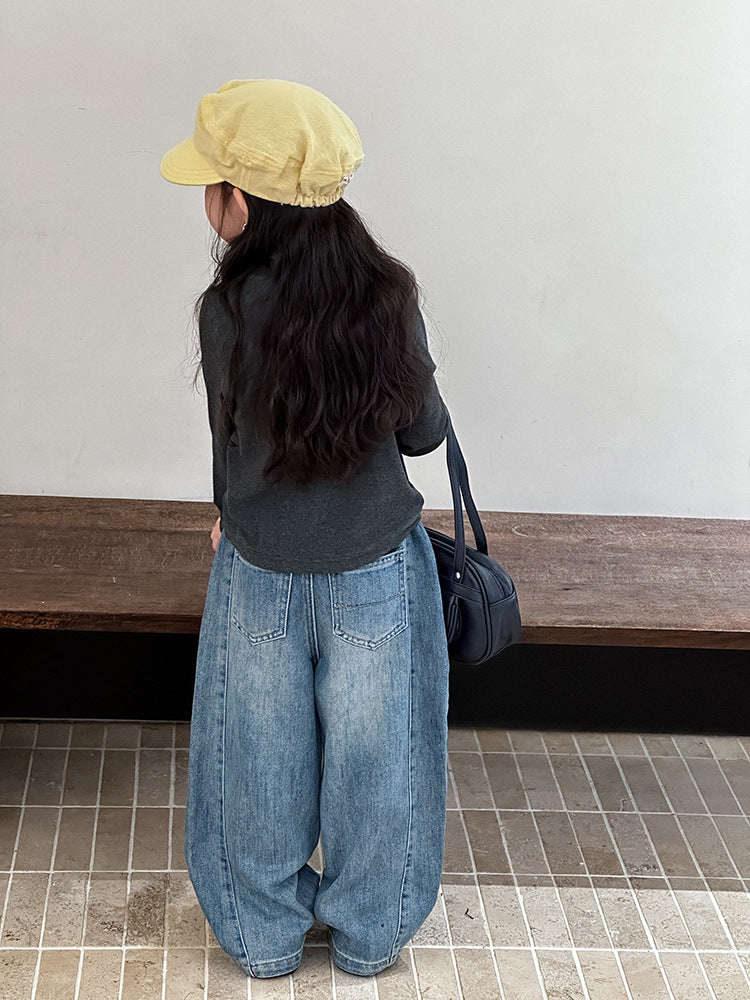 【現貨 110cm】拼接做舊牛仔褲