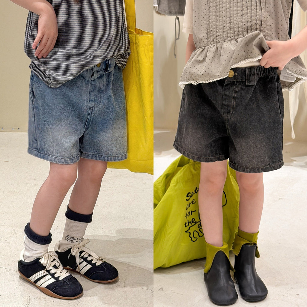 【80-130cm】韓版休閒鬆緊腰牛仔短褲