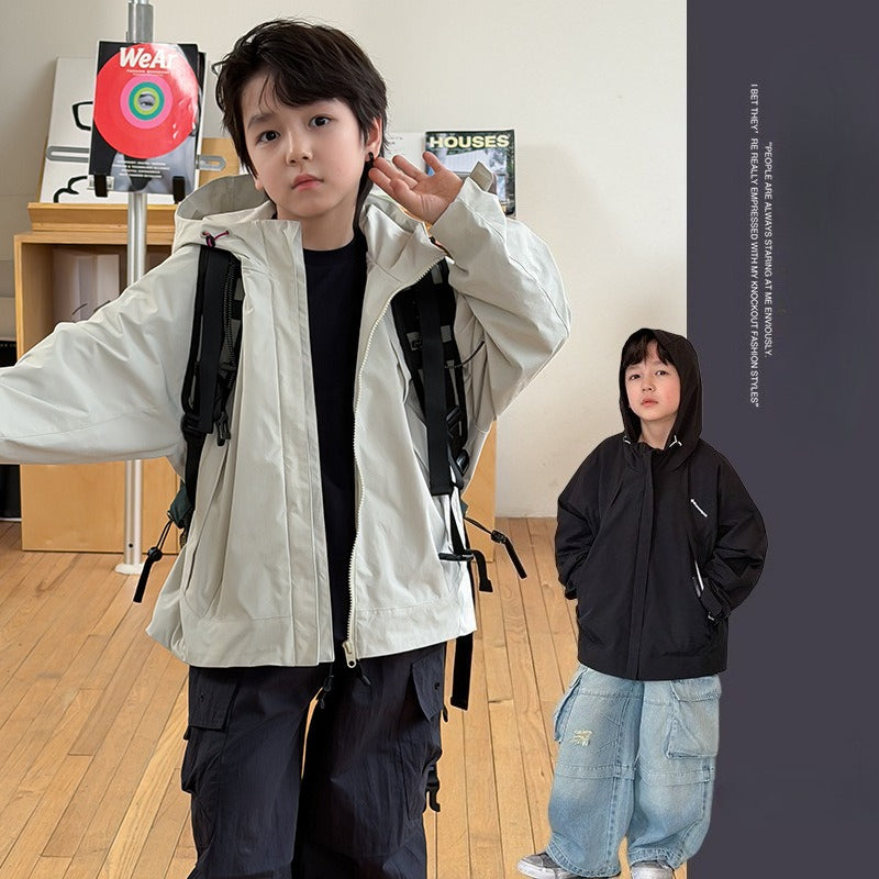 【100-170cm】帥氣連帽戶外防水衝鋒外套