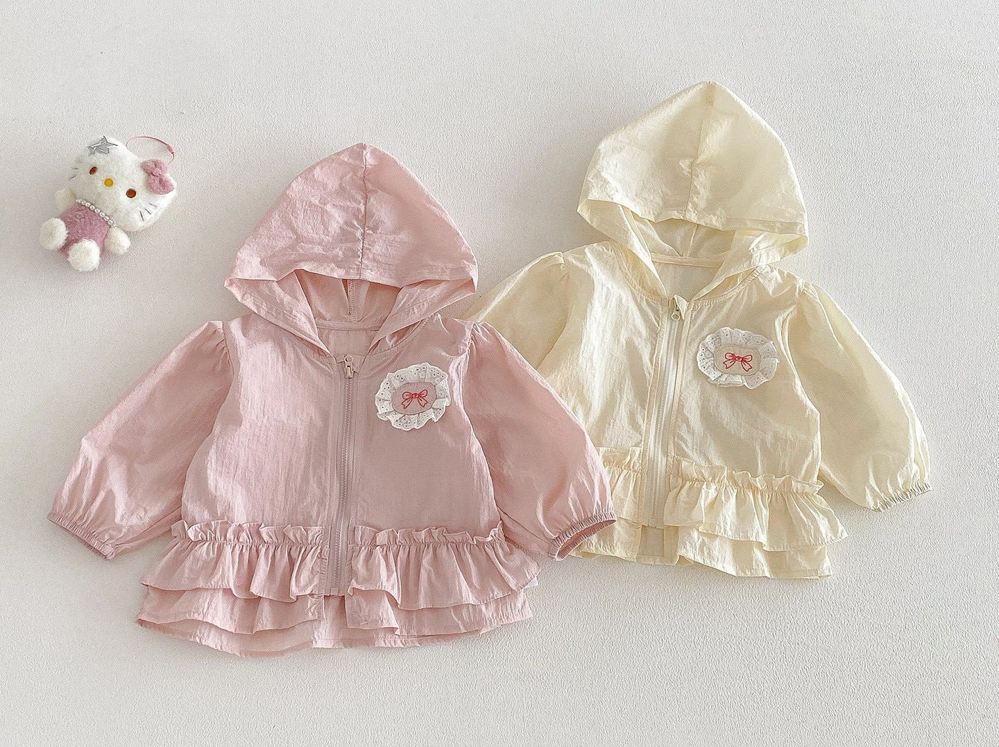 【73-100cm】甜美花邊連帽防曬外套