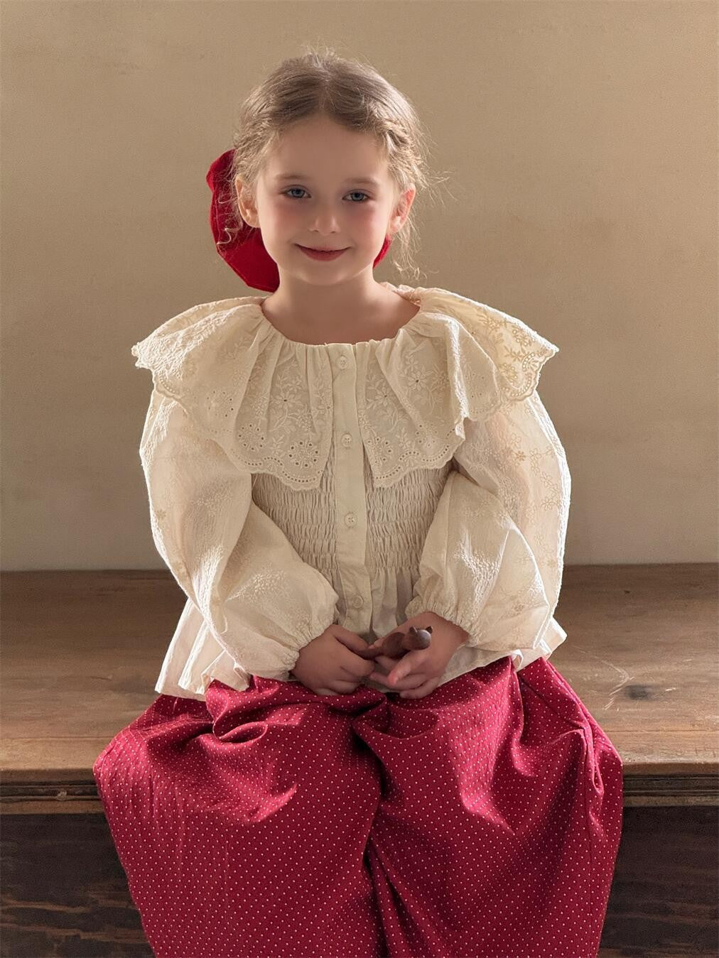 【現貨 140cm 】 復古法式刺繡翻領襯衫