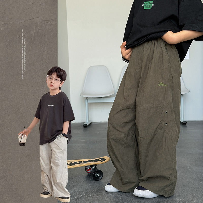 【100-170cm】水洗棉輕薄耐穿工裝褲