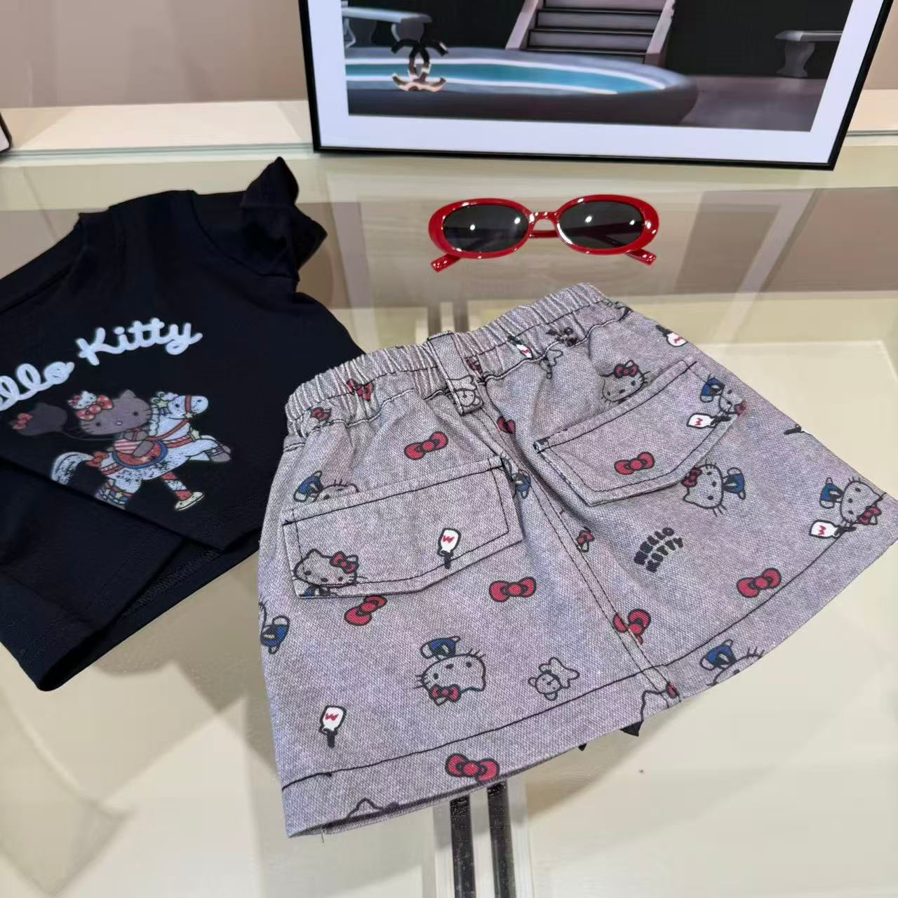 限定款 | 【90-160cm 】灰調kitty牛仔裙