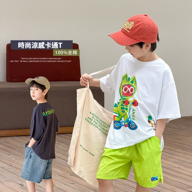【100-170cm】卡通涼感寬鬆全棉T