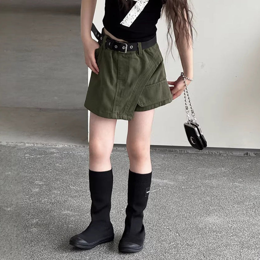 【100-130cm】不規則甜酷辣妹工裝褲裙