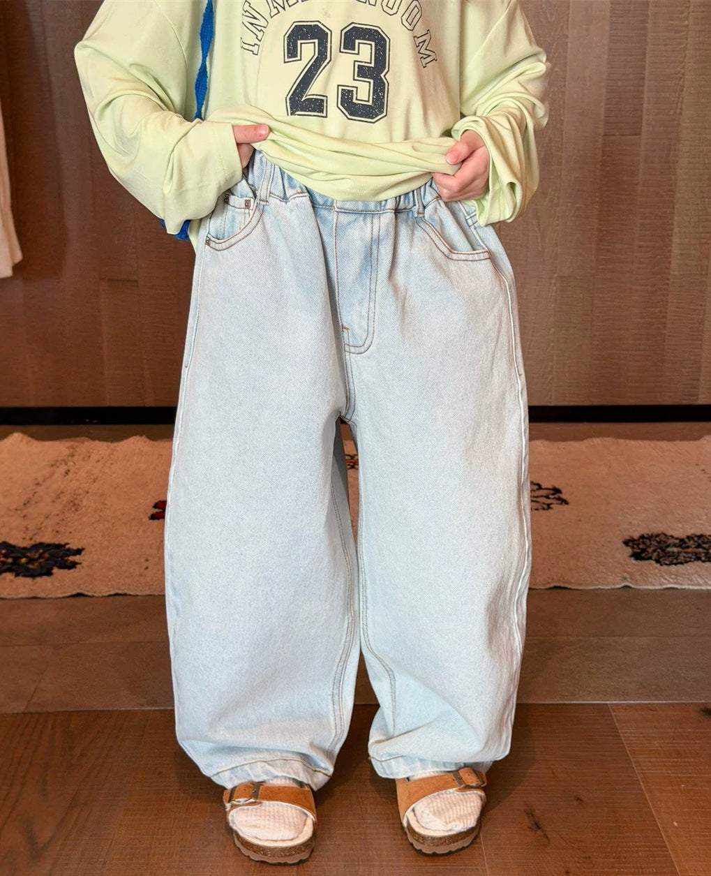 【90-160cm】淺藍色休閒牛仔長褲
