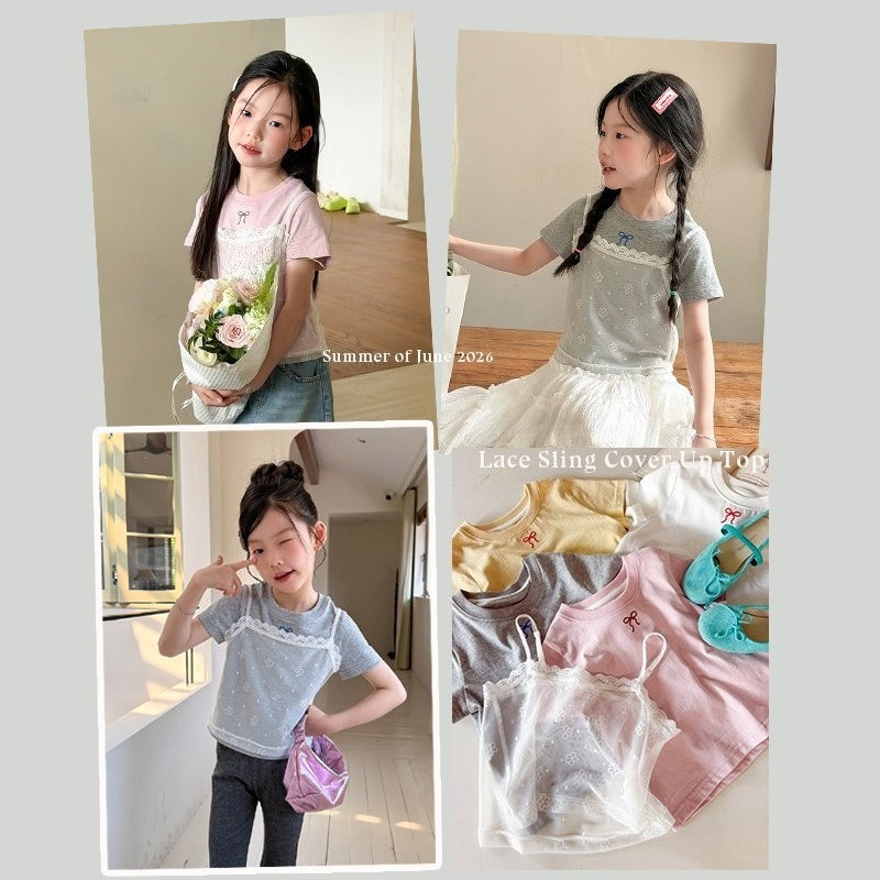 【100-170cm】疊穿氛圍感仙氣小花刺繡蕾絲小背心
