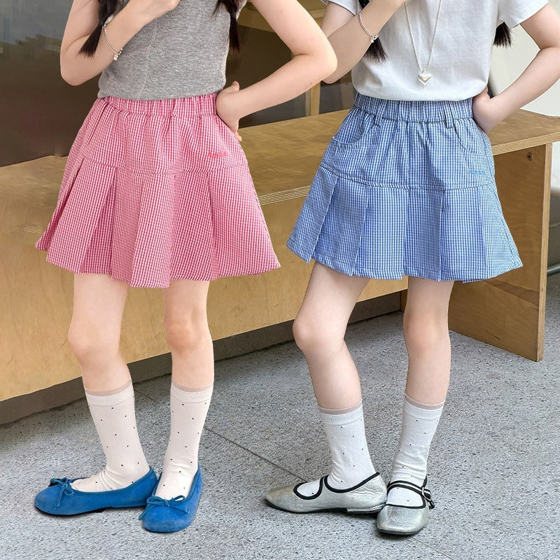 【100-170cm】韓系學院風甜妹格紋百褶短裙