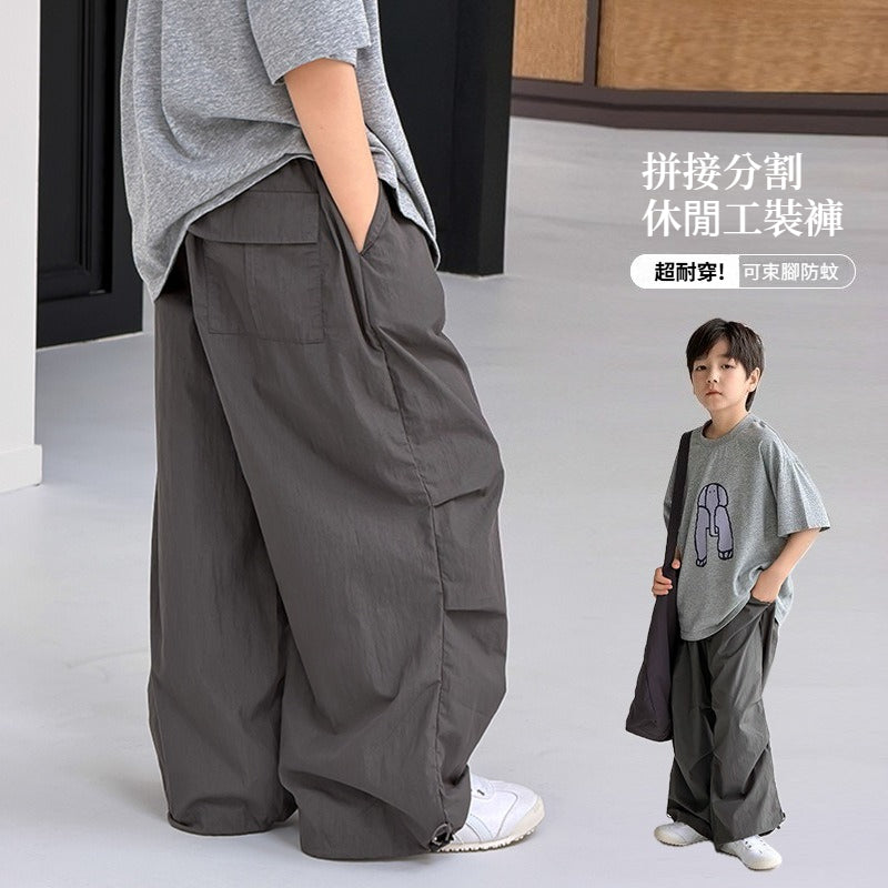 【100-170cm】拼接分割休閒工裝褲