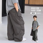 【100-170cm】拼接分割休閒工裝褲