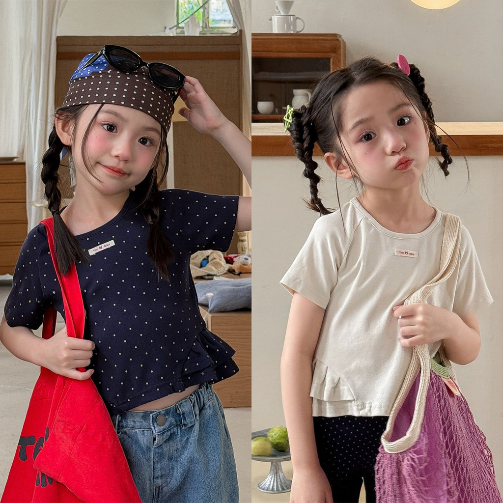【80-130cm】韓版小標下擺荷葉邊T