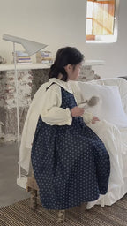 圓點繫帶長袖牛仔背心裙